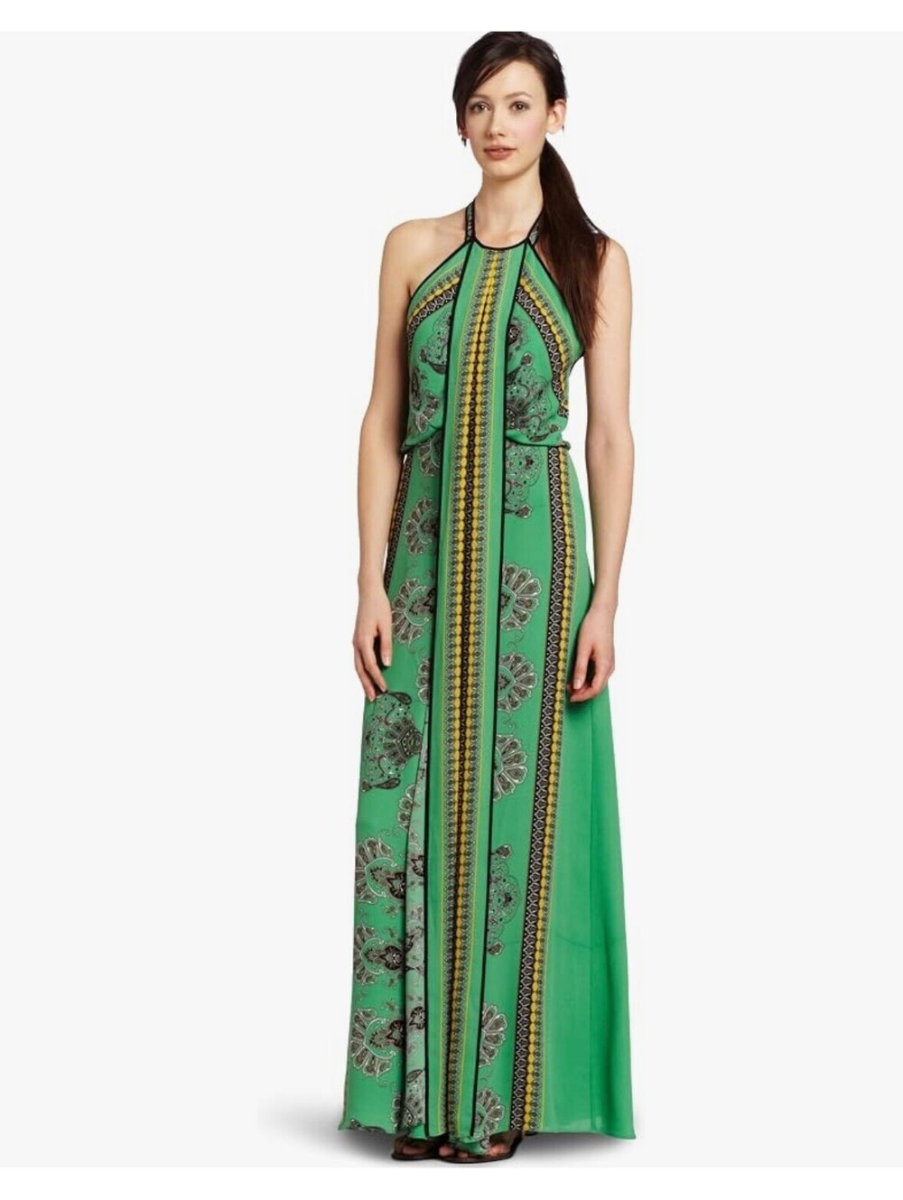 BCBGMAXAZRIA Arlenis Evening Gown Size 02 Kelly Green Paisley Halter Maxi Dress